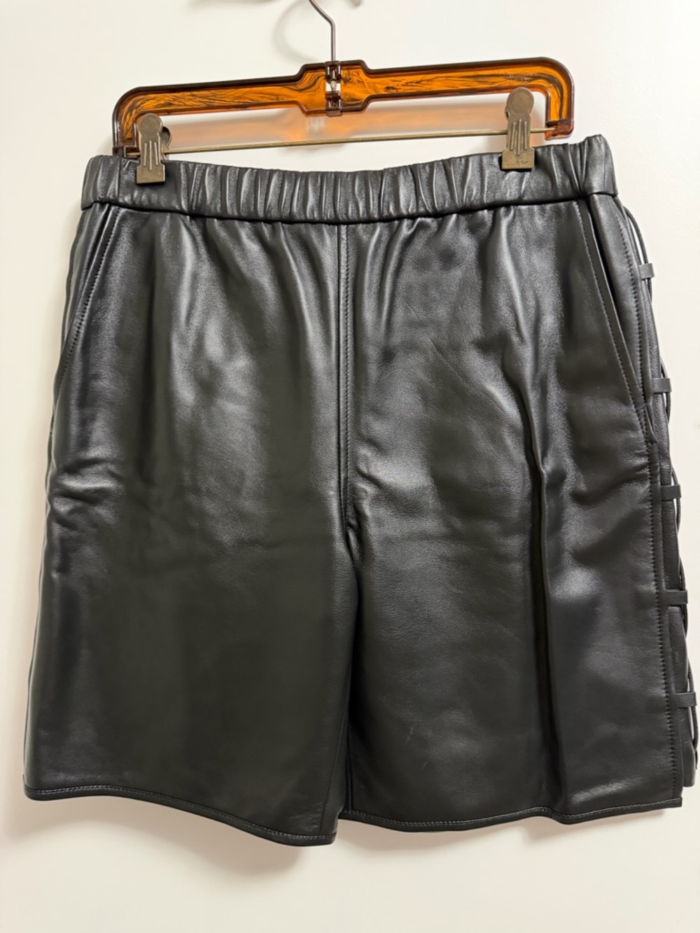 MCM Men’s Black Lambskin Leather Shorts Size M Made in Italy